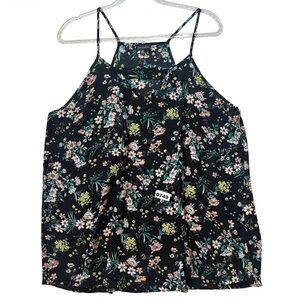 Zenobia Black Floral Tank Top Women’s 3XL Flowy Strappy Bohemian Tropical